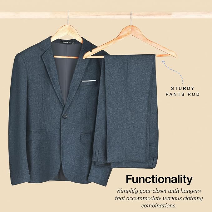 Home It Wooden Hangers 30 Pack - Natural Wood Durable Heavy Duty Coat Hangers Non Slip for Jacket, Shirt, Pants and Suit - Premium Solid Clothes Hangers for Closet with Chrome Swivel Hook