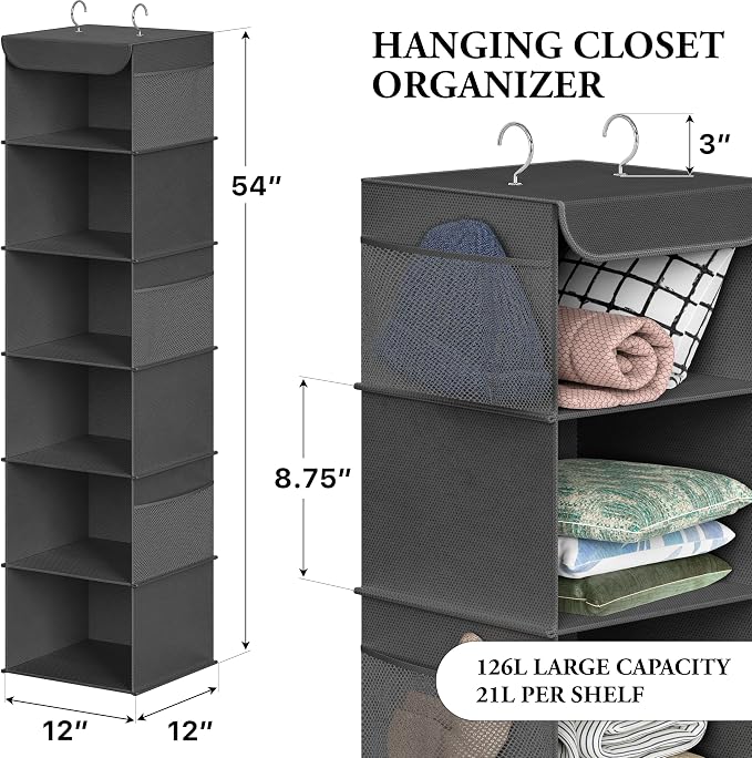 Simple Houseware 6 Shelf Hanging Closet Organizer, Dark Gray