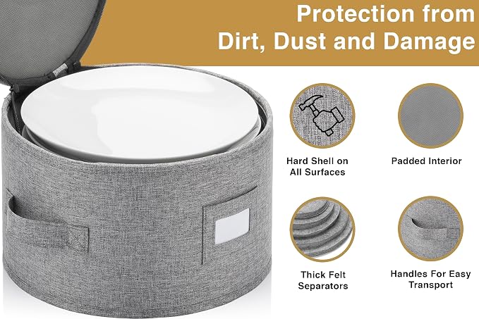Stack Store Plus More 5PC China Storage Cases for Dinnerware - 13"-12"-10"-8.5" and 7" wide - 60 Plate Separators Included