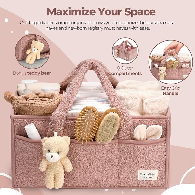 PeraBella Baby Diaper Caddy Organizer with Handle, Boy & Girl Shower Gift Basket, Portable Diaper Storage Basket Bin for Wipes, Newborn Baby Essentials Registry Search Must Haves, Car Caddy Organizer