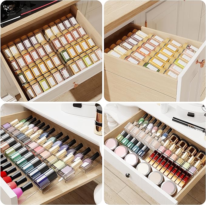 Jadehom Spice Drawer Organizer, 4 Tier Clear Acrylic Expandable From 13" to 26" Seasoning Jars Drawer Insert, Kitchen Drawer Spice Rack Tray for Cabinet/Countertop