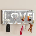 SHYFOY Mirrored Key Holder for Wall Decorative Love Letter Sign Plaque Key Hanger for Decor, Glitter Key Rack Wall Hanger with 4 Crystal Hooks for Entryway Front Door Key Hanging