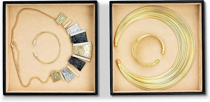 Glenor Co Jewelry Organizer Tray - Set of 2 - Stackable Empty Jewelry Storage Trays w/o Dividers - Display on Dresser or Drawer - Compatible with Other Trays - Black