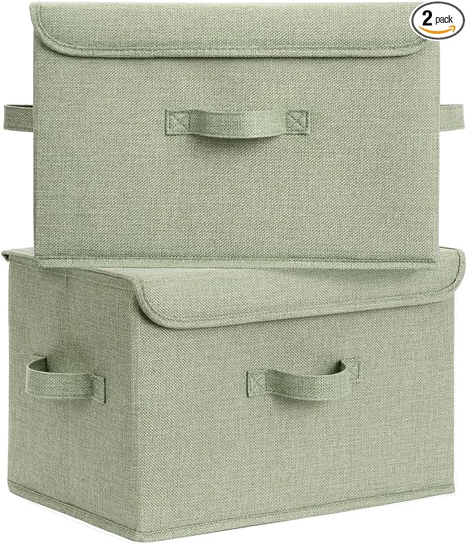 GRANNY SAYS Storage Bins with Lids, Decorative Storage Boxes, Clothes Stoarge Bins, Shelf Baskets, Closet Storage Bins for Clothing, Collapsible Storage and Organization, Sage Green, Large, 2-Pack