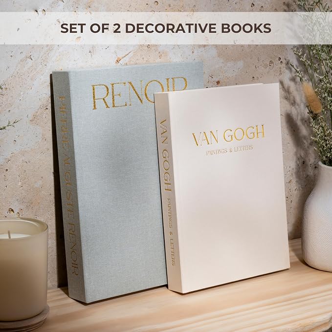 Decorative Books Set of 2 with Hidden Storage – Premium Linen Coffee Table Books, Van Gogh & Renoir Art Decor | Faux Decorative Book Storage Box for Living Room, Entryway & Home Decor