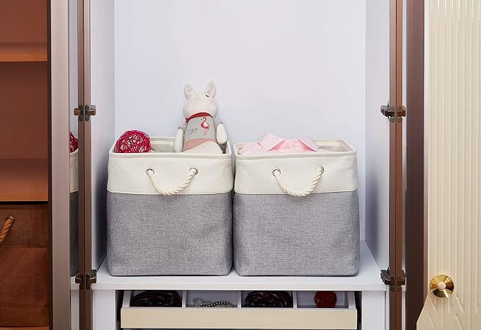 DECOMOMO Cube Storage Bin 13x13, Fabric Storage Bins, Kallax Storage Cubes (Grey & White, 3 Pack)