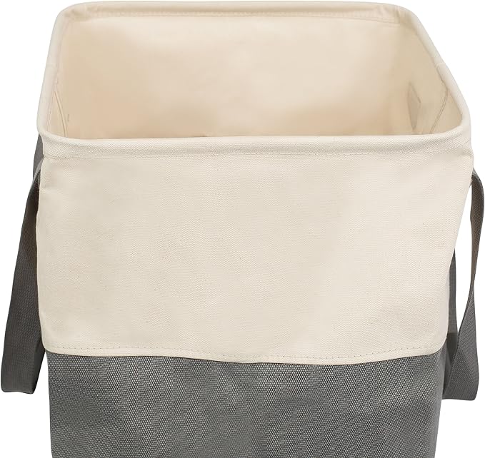 BirdRock Home Square Cloth Laundry Hamper with Handles - Dirty Clothes Sorter - Easy Storage - Foldable - Grey and White Canvas