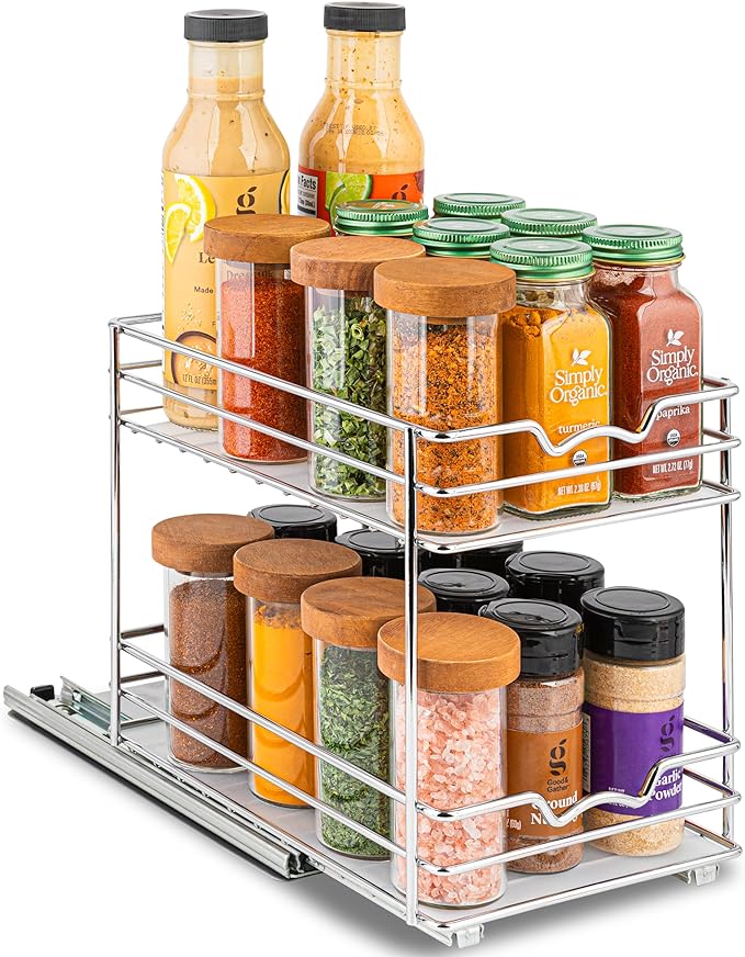 Pull Out Cabinet Organizer for Spices, Cans 6-1/2"W x 10-3/8"D x 8-7/8"H | Heavy Duty with Lifetime Limited Warranty, Pull Out Spice Rack, Cabinet Pull Out Shelf for Cans, Dishes, Etc, Easy to Reach