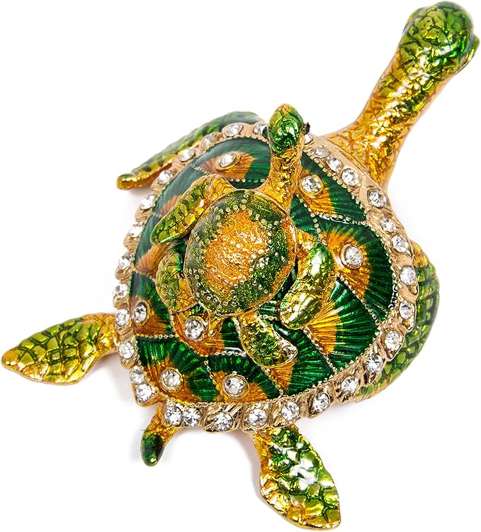 QIFU Hand Painted Sea Turtle Tortoise Decorative Hinged Enamel Trinket Box Unique Gift for Family