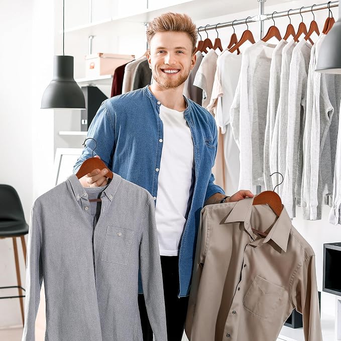 JS HANGER Wooden Hangers 30 Pack, Retro Wood Suit Hangers with Non Slip Shoulder Grooves, Clothes Hangers for Coats, Shirts, Jackets, Pants, Suits