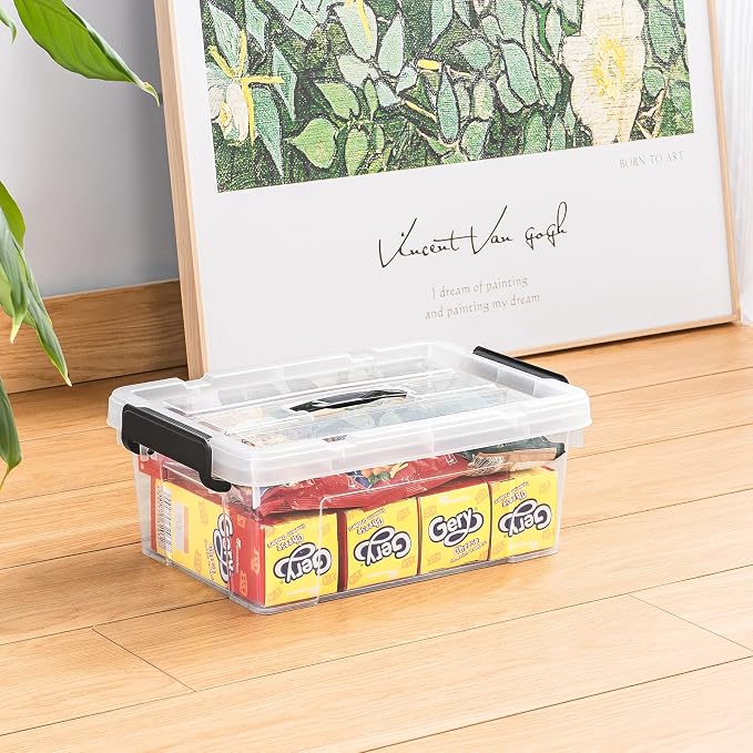 Cetomo Lidded Storage Bin with Handle, Tote Organizing Container with Durable Lid and Secure Latching Buckles, Stackable and Nestable, Plastic, 16 Quart-3 Pack, Clear