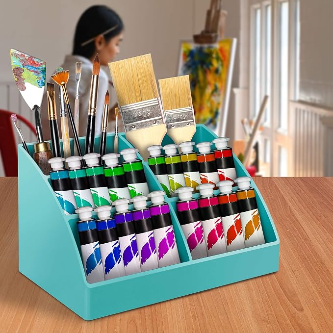 Acrimet Desktop Organizer - Easy Organizer Caddy Holder for Office, Home and School use (Plastic) (Solid Green Color) | 960.6 Tilt Design, Scrunch Holder & Stationery Accessories