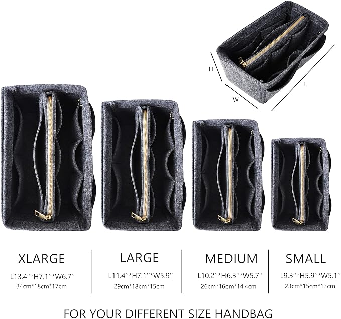 Vercord Felt Organizer Insert For Purse Handbag Tote Bag In Bag Inside Shaper Divider Neo Dark Grey Medium