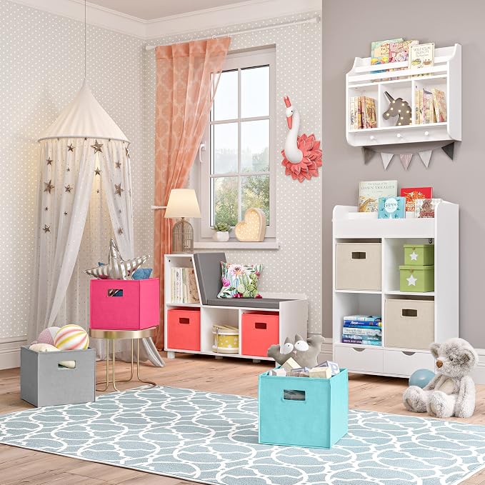 RiverRidge Folding Storage Bins with Handles Taupe Cube Storage Organizer for Closet, Bedroom & Playroom - Closet Organizers and Storage Set of 4