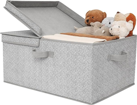 GRANNY SAYS Fabric Storage Bin with Lid, Decorative Storage Box with Label, Extra Large Storage Baskets, Closet Organizer, Memory Keepsake Box, Gray, 1-Pack