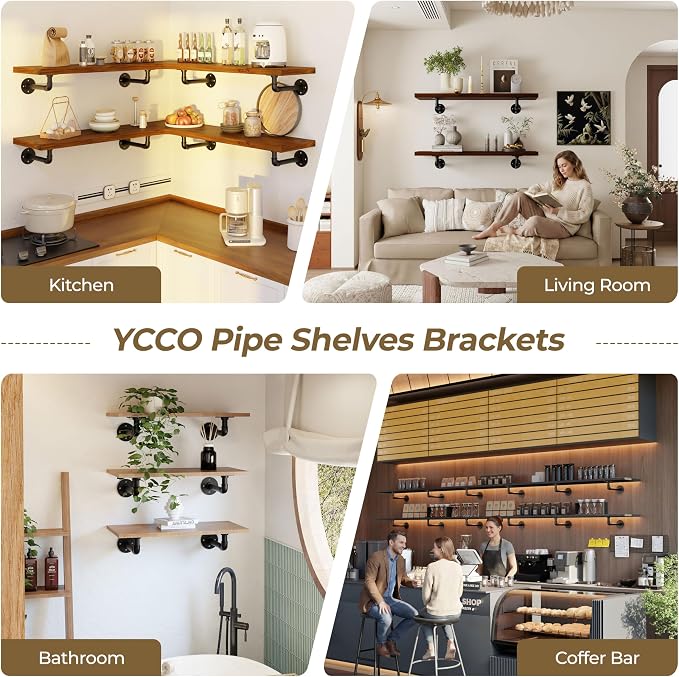 Industrial L Pipe Shelf Brackets for 10-20 in Depth Wood Heavy-Duty 3/4" Iron,Wall Mount Floating Shelf Bracket L Metal Pipe Shelving Brackets for Wood-Black DIY Pipe Shelves(9.4*3.1 Inch 8 Pack)