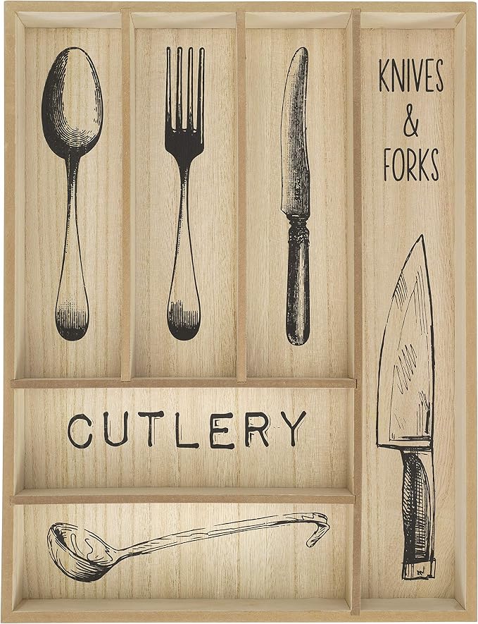 Rustic Wood Cutlery Tray – 6 Slot Flatware Organizer for Kitchen Drawers | Farmhouse Style Silverware & Utensil Storage