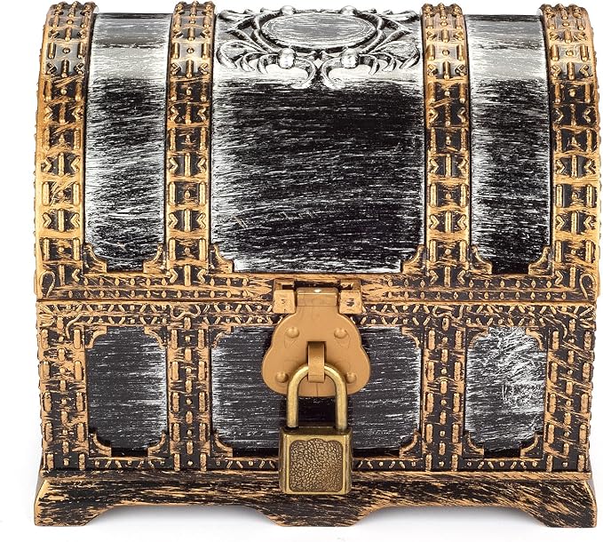 Kids Pirate Treasure Chest Plastic Pirate Vintage Treasure Box, Mini Pirate Chest Toys for Boys