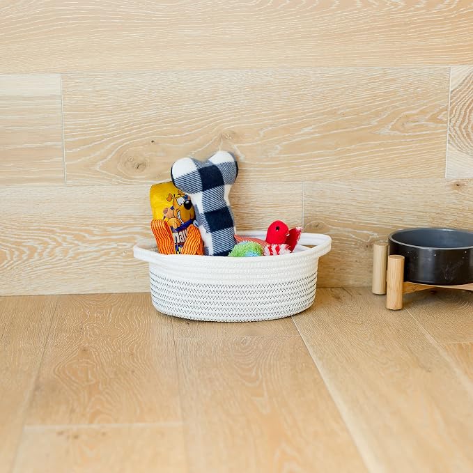 NaturalCozy 3-Piece Oval Storage Basket Set– Cotton Rope Woven Baskets for Storage, Gift Basket Empty, Toy Basket, Soft Baby Basket for Nursery, Cat Dog Toy Baskets, Small Basket (Black Stitching)