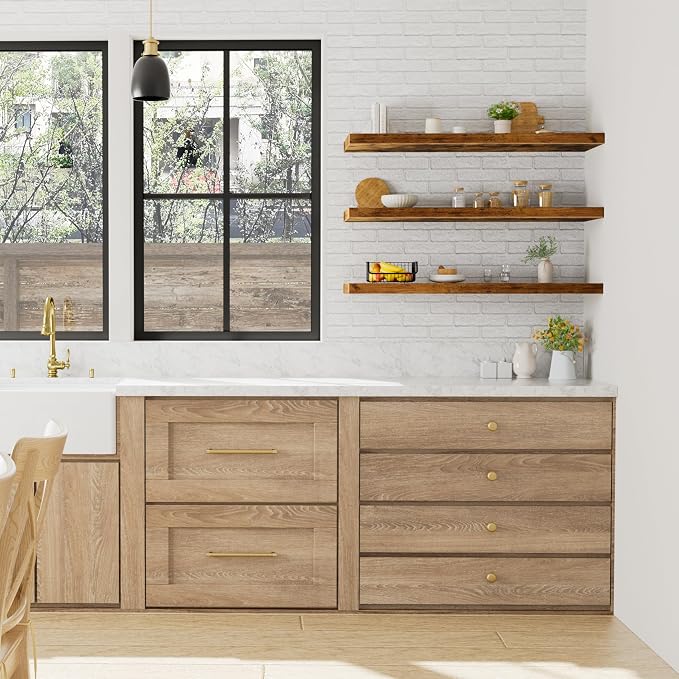 QEEIG 12" Deep Floating Shelves for Wall - 12 x 36 inch Book Shelf Bathroom Bedroom Kitchen Living Room Hanging Bookshelf Farmhouse Set of 3, Brown (026-90BN3)