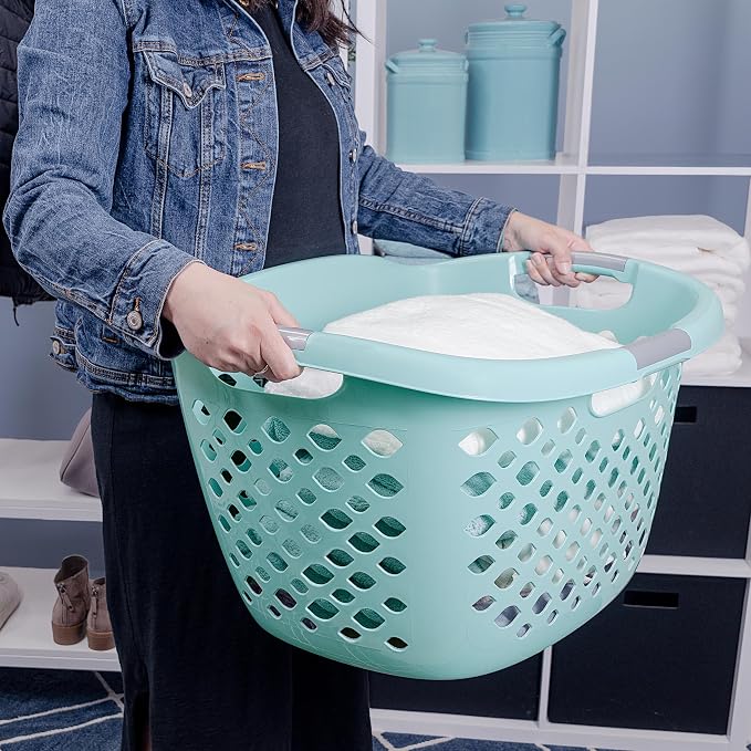 1.8 Bushel Hip Grip Plastic Laundry Basket, Teal - Perfect for Adult/Tween in Bedroom, Dorm & Laundry Room