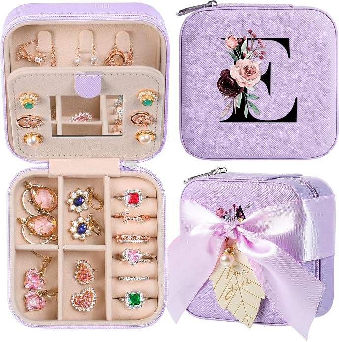 AYGXU Travel Jewelry Box for Women and Girls - Small Case With Initial A-Z - Teacher Gifts