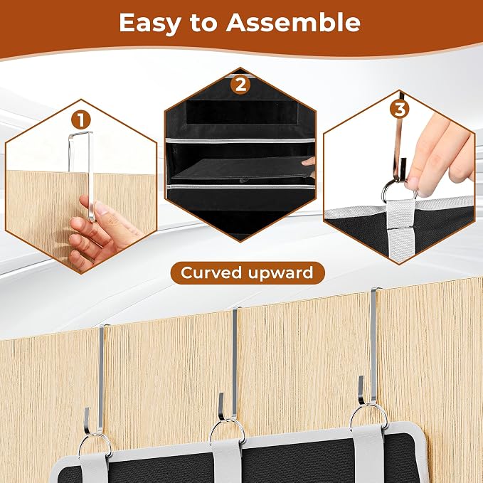 2 Pcak 5 Tier Over The Door Organizer - Large Capacity Behind Door Hanging Shelves with 10 Mesh Pockets and Clear Windows, Closet Organizers and Storage for Bathroom, Bedroom, Nursery, Black