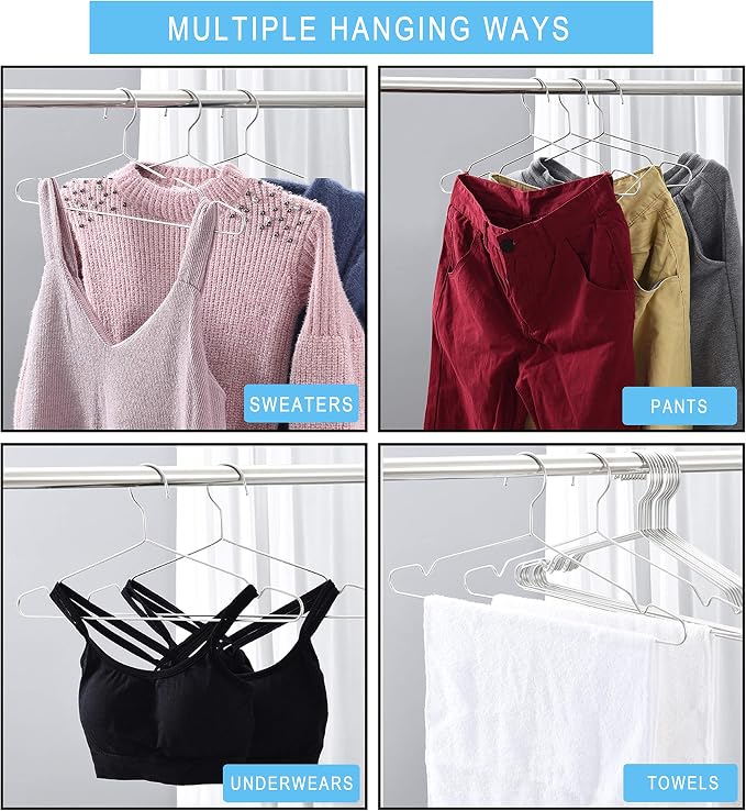 Seropy Clothes Hangers 50 Pack Coat Hangers Wire Hanger Bulk Metal Hanger Non Slip Heavy Duty Clothing Hangars Space Saving Thin Hangars Stainless Steel Hangar for Clothes, 16.5 Inch