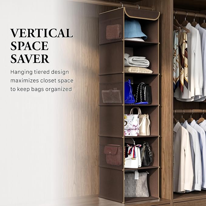 Simple Houseware 6 Shelf Hanging Closet Organizer, Brown