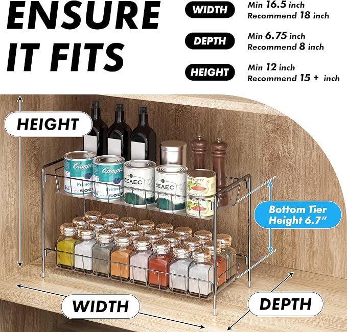 Simple Houseware 2-Tier Spice Rack Kitchen Organizer Countertop Shelf, Chrome | for Kitchen, Pantry Storage Shelf