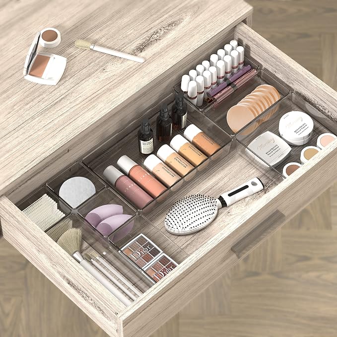 Simple Houseware 20 PCS Clear Plastic Drawer Organizers Set, 5-Size for Makeup, Bathroom, Bedroom and Office