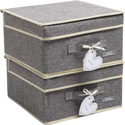 YueYue Cloth Foldable Fabric Bins Box Storage - 2 Pack 12.4 X 12 X 6.7 Inch Storage Bins With Lids Organizer Basket Gray - Bins Storage Shelves Closet Boxes Pack Collapsible