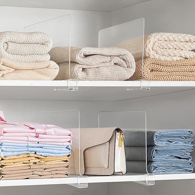 HBlife 36 Pack Clear Shelf Dividers, Vertical Purse Organizer for Closet Perfect for Sweater, Shirts, Handbags in Bedroom and Kitchen, Adjustable Acrylic Bookshelf for Organization