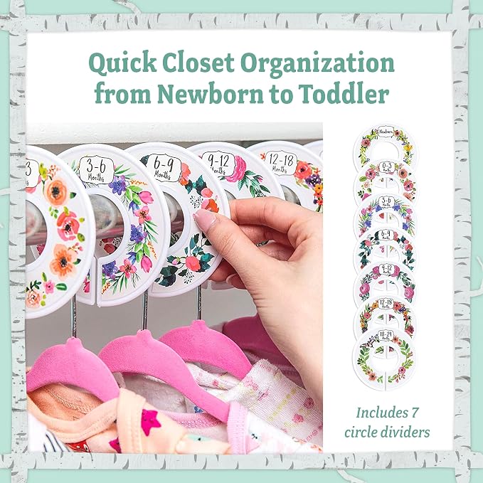 20 Baby Hangers with 7 Closet Dividers for Nursery Velvet Clothes Hangers Unisex Newborn Essentials Baby Size Organizer for Infant Clothing to 24 Months