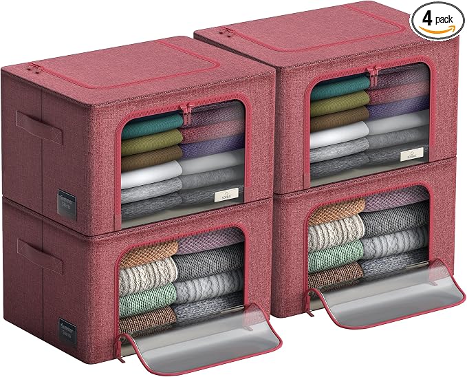 Sorbus Storage Bins with Metal Frame - Stackable & Foldable Clothes Organizer Bags - Oxford Fabric Storage Containers with Large Clear Window & Carry Handles Organization for Bedding Linen & Clothing