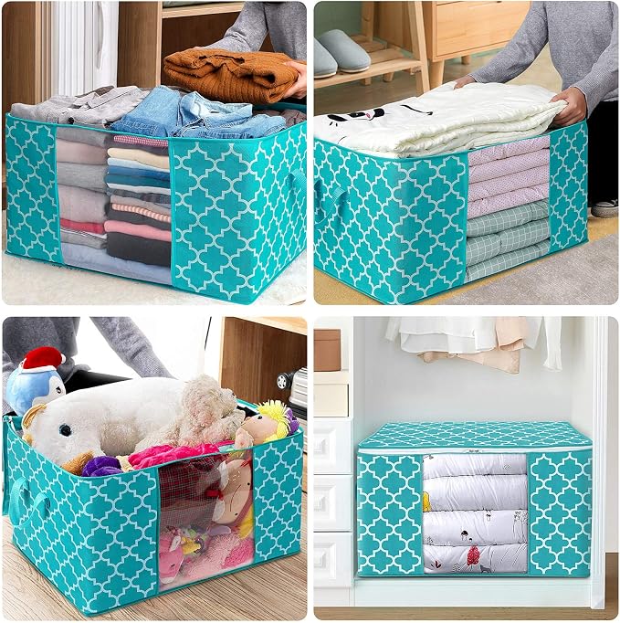 WISELIFE Storage Bags 100L [6 Pack] Large Blanket Clothes Organization and Storage Containers for Bedding, Comforters, Foldable Organizer with Reinforced Handle, Clear Window, Sturdy Zippers, Green