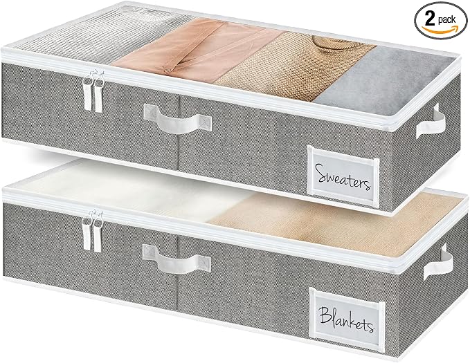 StorageWorks Large Under Bed Storage Containers with Handles and Label Holder, 2 Pack Ultra-thick Fabric Underbed Bins, Closet Organizer for Clothes, Blankets, Sweater