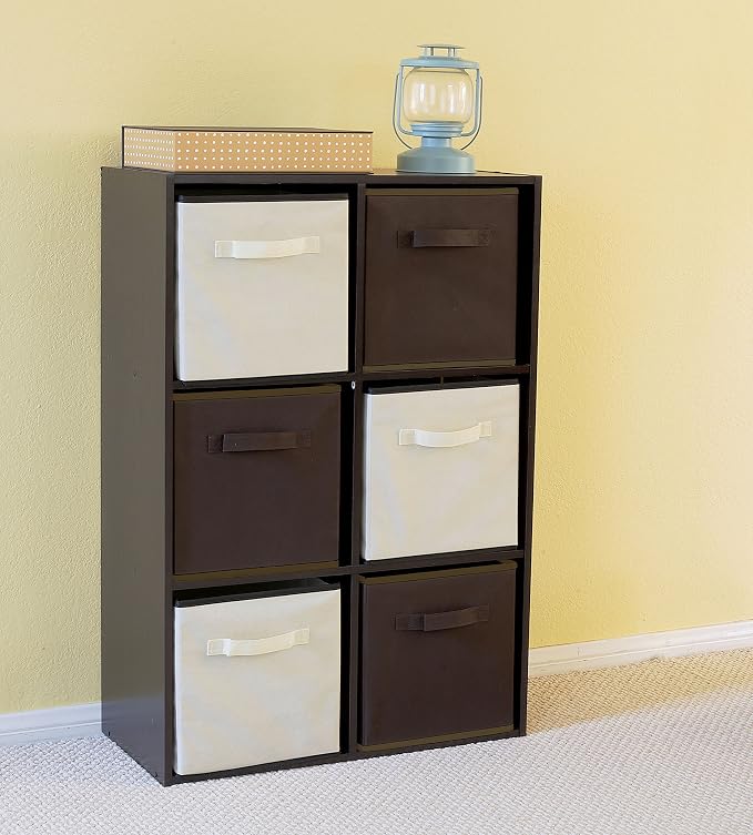 Simple Houseware Foldable Cube Storage Bins, 11-Inch Brown, 6-Pack Fabric Cubes Organizer for Closet or Shelves