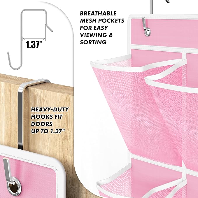 Simple Houseware 24 Pockets - 2PK 12 Large Pockets Over Door Hanging Shoe Organizer, Pink