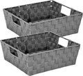 Simplify 2 Pack Large Storage Shelf Totes with Woven Strap in Grey | Decorative | Baskets | Organization | Accessories | Drawer | Desk | Closet | Bathroom | Bedroom | Nursery | Toys | Gifts