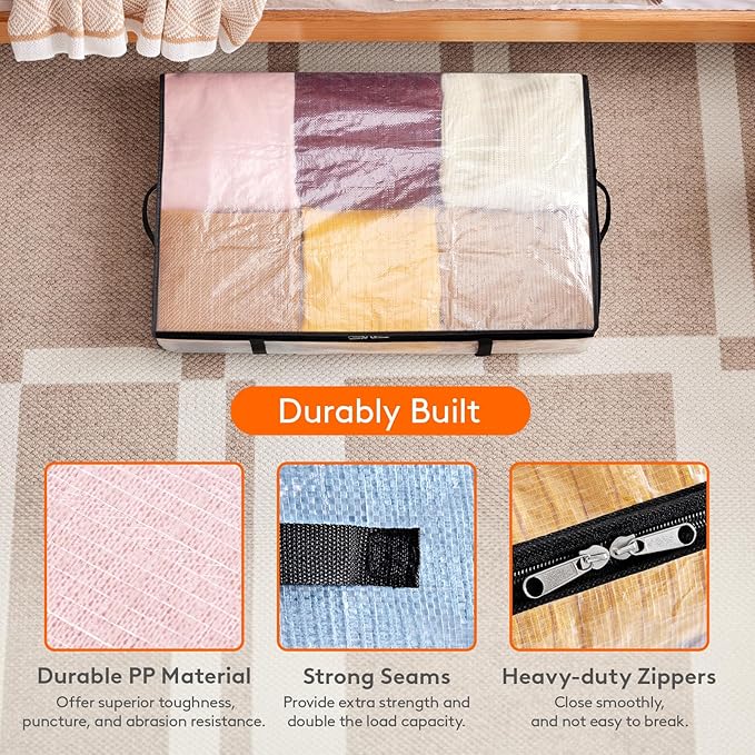 Lifewit 60L 4 Pack Under Bed Storage Containers Bins, Plastic Clothes Storage Bags Blanket Storage with Handle, Closet Organization for Comforters, Sheets, Clothes, Bedroom