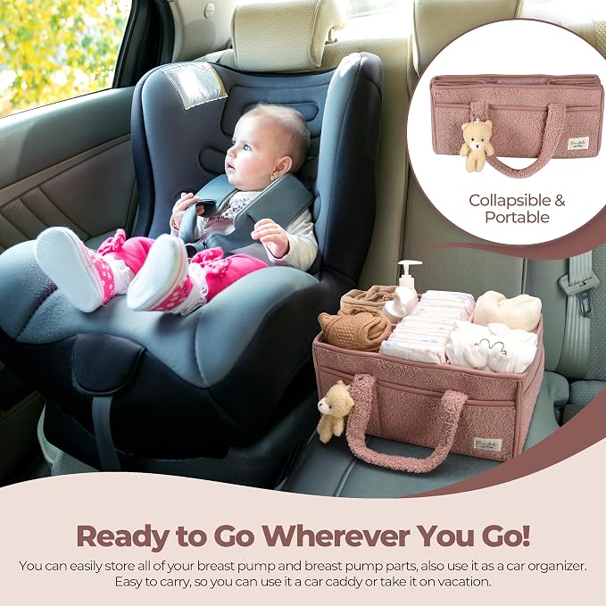 PeraBella Baby Diaper Caddy Organizer with Handle, Boy & Girl Shower Gift Basket, Portable Diaper Storage Basket Bin for Wipes, Newborn Baby Essentials Registry Search Must Haves, Car Caddy Organizer