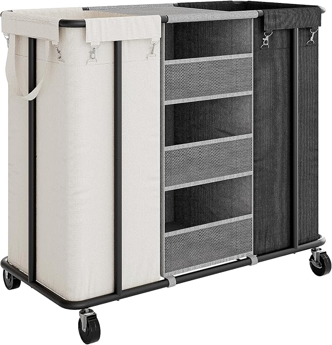 WOWLIVE Laundry Sorter 2 Section, 200L Rolling Laundry Hamper with Wheels | Laundry Cart with Steel Frame, Laundry Basket with Hanging and Removable Bag, Storage Unit Basket Organizer for Dorm
