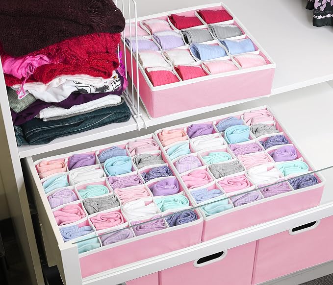 Simple Houseware Sock Drawer Organizer for Dresser/Closet/Bedroom, 3 Pack, Pink