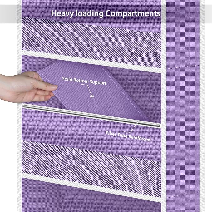 Univivi 6-Shelf Over Door Hanging Organizer Fabric Baby Door Storage with 5 Large Pockets and 3 Small PVC Pockets Wall Mount Hanging Storage Organizers for Baby Essential (Purple)