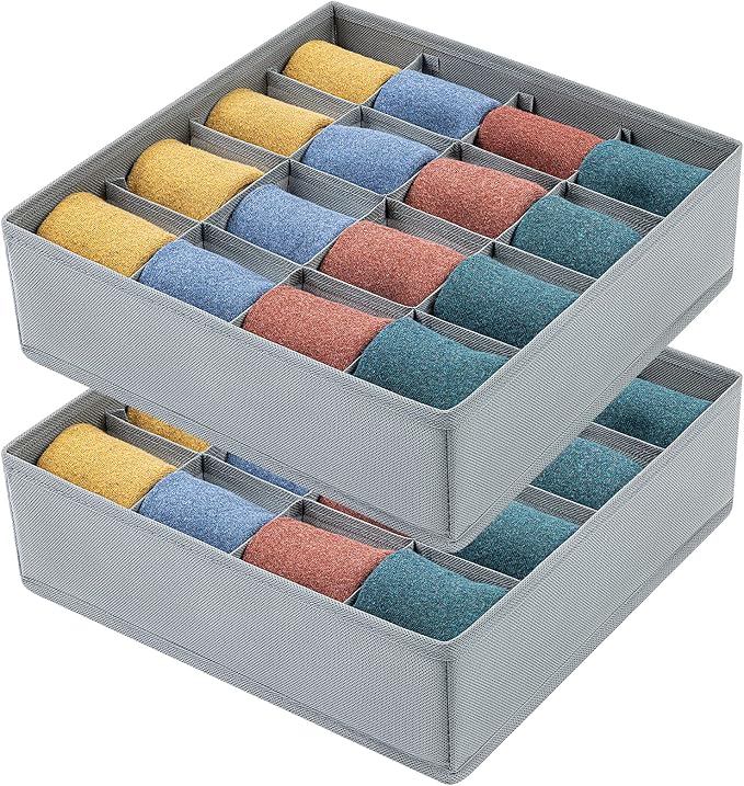 joyoldelf Sock Drawer Organizer Divider Underwear Organizer 16-cell Fabric Dresser Drawer Organizers Storage Boxes for Socks Lingerie, Handkerchiefs, Ties (Grey)