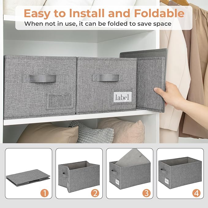 GRANNY SAYS Storage Basket for Shelves, Closet Clothes Bins with Label Holders, Fabric Storage Bins, Clothes Storage and Organizers, Dark Gray, Medium, 3-Pack