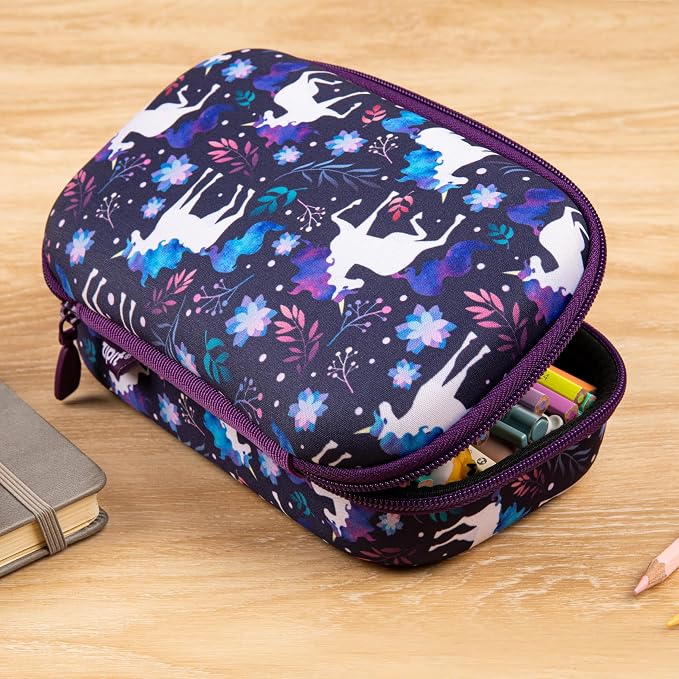 ZIPIT Unicorn Pencil Case for Girls, Cute Pencil Box for School, Large Capacity Stationery Organizer Box ,Blue