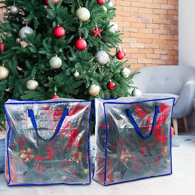 8 Pcs Clear Wreath Storage Bags 26 Inch Garland Container Door Garland Holiday Wreath Storage Holder with Handle and Zipper Heavy Duty Plastic Packing Totes(Blue)