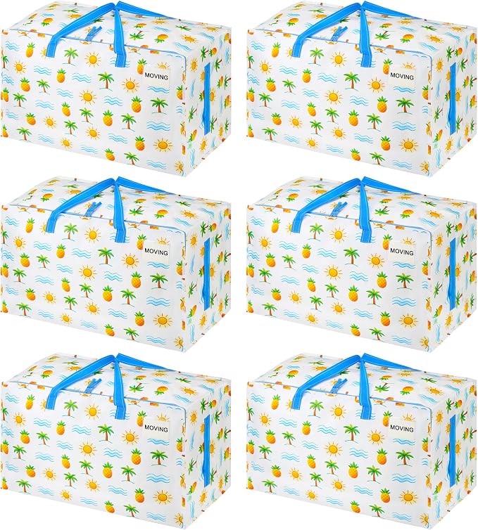 VENO 6 Pack Extra Large Heavy Duty Moving Bags with Wide Opening & Reinforced Handles, Reusable Storage Tote Bags with Strong Zippers for Clothes, College Dorm Essentials & Moving Supplies